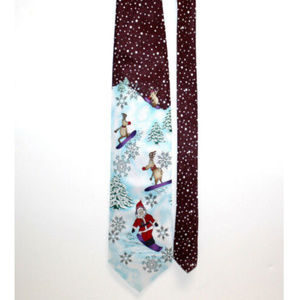 Mens Christmas Necktie Snowboarding Santa Deer